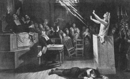 Nineteenth-century depiction of a witch trial. (Courtesy, Library of Congress)