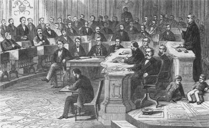 The Senate impeachment trial of President Andrew Johnson. (Courtesy, Library of Congress)