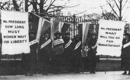 Alice Paul and Lucy Burns picketing the White House with others for the National Woman's Party. (Courtesy, Library of Congress)