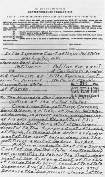 Clarence Earl Gideon's petition to the Supreme Court. (Courtesy, United States Supreme Court)