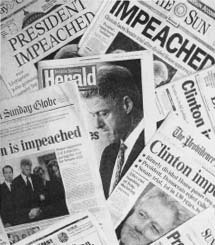Newspaper headlines proclaiming President Bill Clinton impeached. (AP/Wide World Photos)
