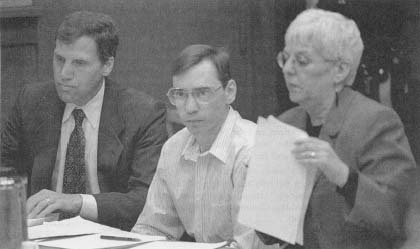 Convicted sex offender Jesse Timmendequas is flanked by his lawyers at his trial for the sexual assault and murder of Megan Kanka. (APWide World Photos)