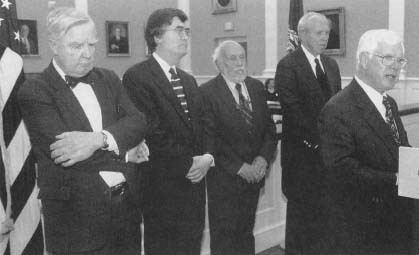 New Hampshire Supreme Court justices (left to right), S. Horton, J. Broderick, W. Batchelder, W. Johnson, and Chiet David Brock. (AP/Wide World Photos)