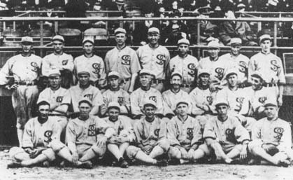Chicago White Sox baseball team, among them are players involved in the Black Sox Scandal of 1919. (Courtesy, National Baseball Library & Archive)